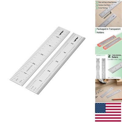 Durable Stainless Steel Machinist Rulers - 6 Inch, 2 Pack, Accurate Measurements