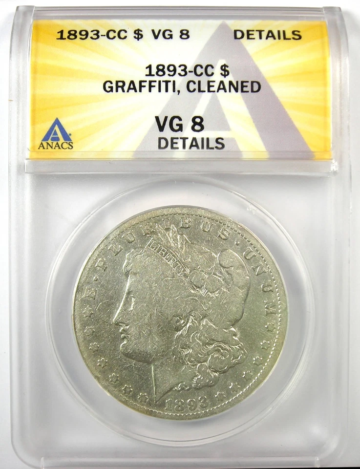 1893-CC Morgan Silver Dollar $1 Carson City Coin - Certified ANACS VG8 Details - Image 2 of 4