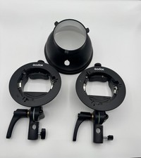 LOT 2x Godox S-type Bracket Bowens Mount Holder and Bowens Reflector Hood