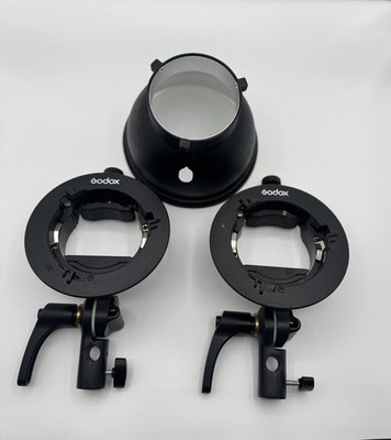 LOT 2x Godox S-type Bracket Bowens Mount Holder and Bowens Reflector Hood