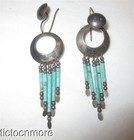 VINTAGE ZUNI INDIAN SHIELD STACKED TURQUOISE JINGLE DANGLE EARRINGS STERLING — photo 1