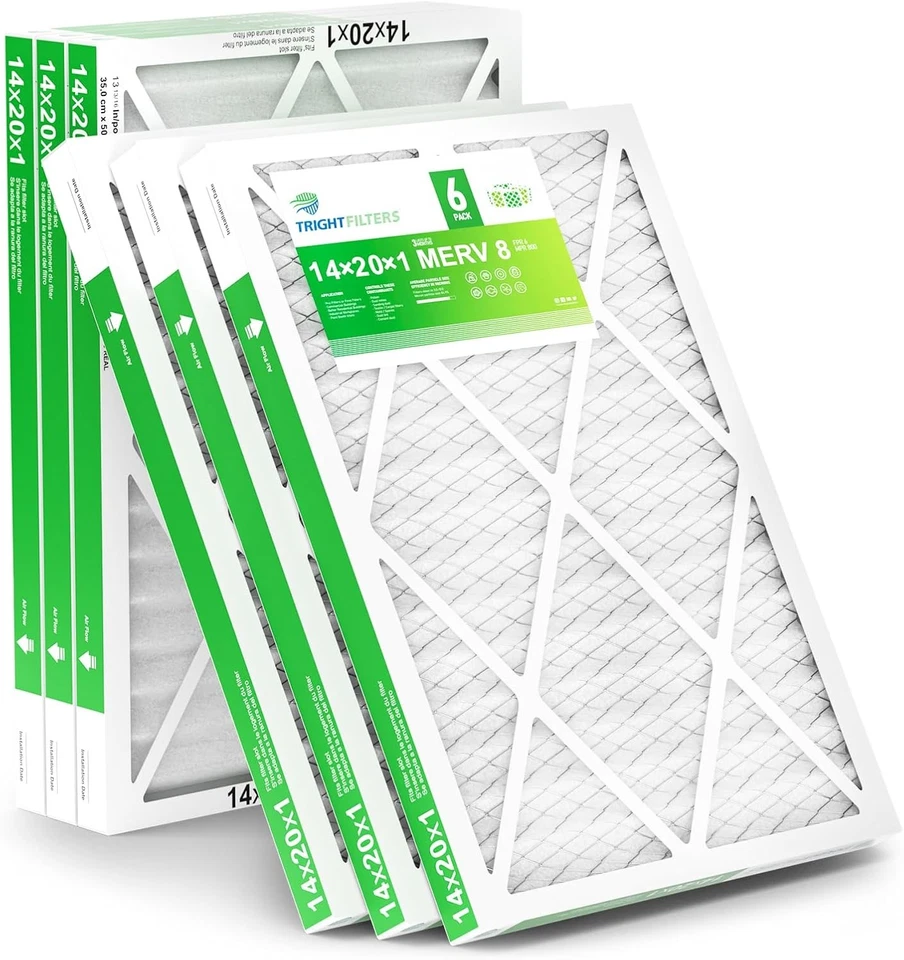 Trightfilters 14x20x1 MERV-8 Air Filter Pleated for Home HVAC AC Furnace - 6pack