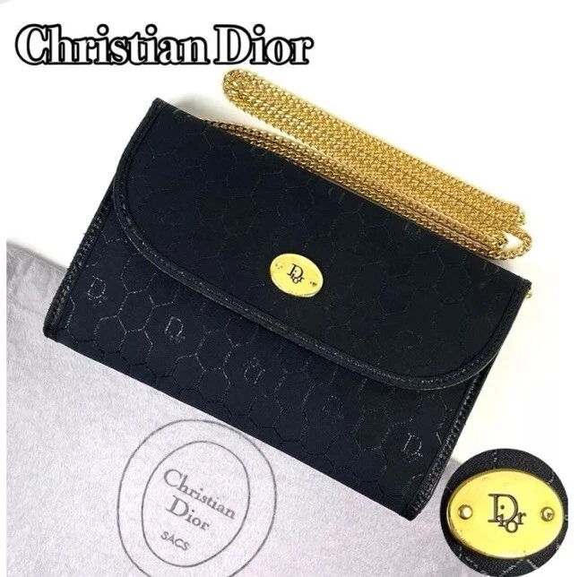 Sac pochette Christian Dior vintage noir avec bandoulière chaîne dorée