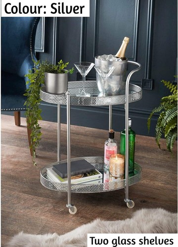 Carro de bebidas plateado con estantes de vidrio minibar mesa de cóctel mesa de bebida - Imagen 5 de 6