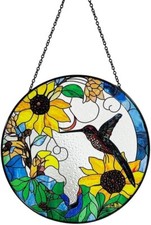 Hummingbird  Sunflower Stained Glass Suncatcher  Handmade Window Hanging Gift