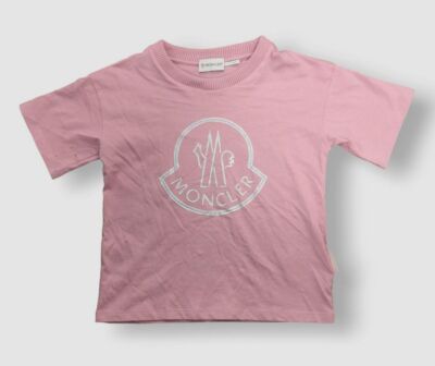 $195 Moncler Kid's Girl's Pink Logo Print T-Shirt Top Size 8