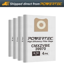 POWERTEC 75072-P2 Filter Bags Replacement for CMXZVBE39970 Fine Dust Wet/Dry Vac