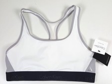 NWT 1 X CALVIN KLEIN WOMEN WHITE GRAY MESH FLEX MOTION RACERBACK SPORT BRA SZ M