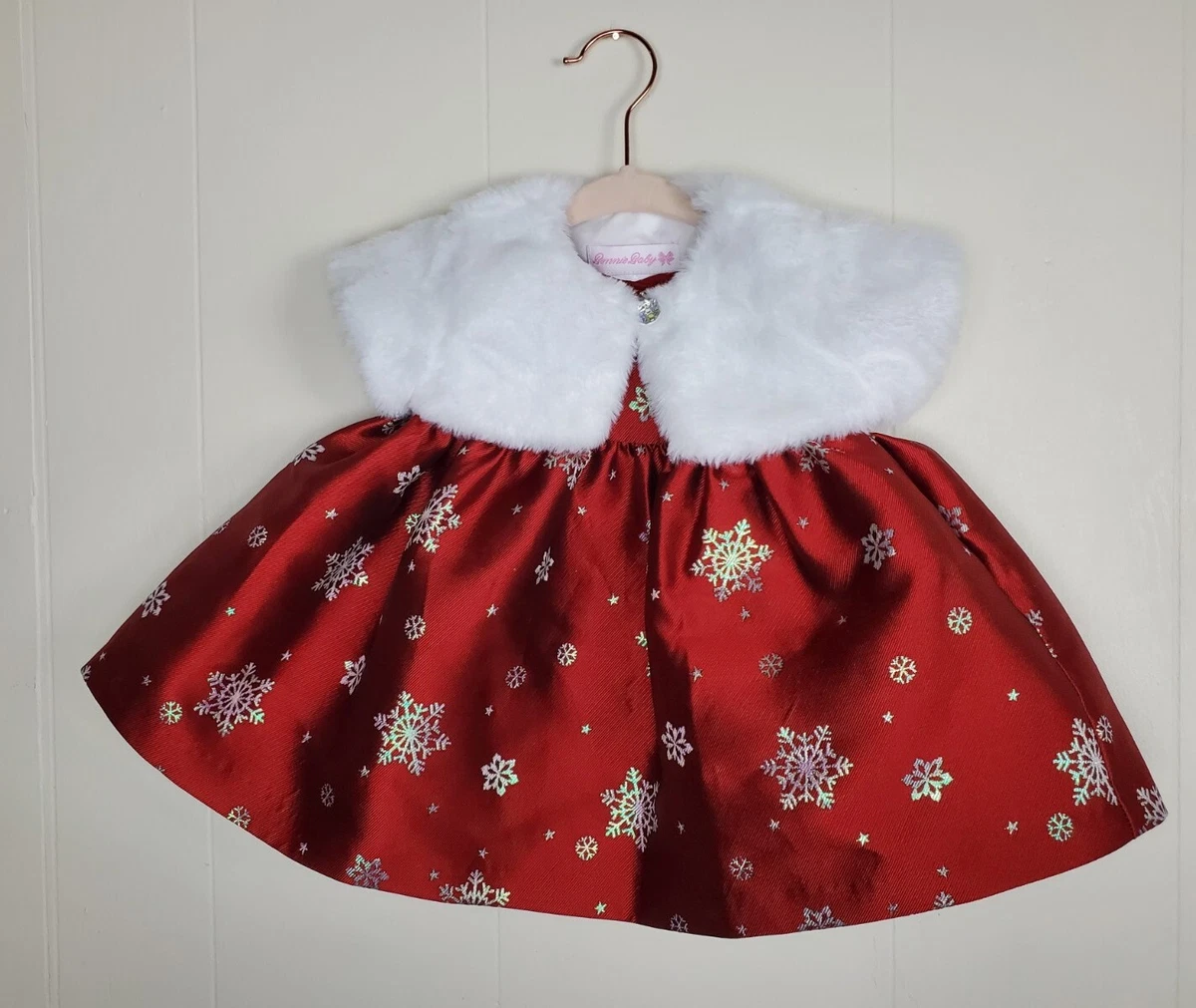 Bonnie Baby by Bonnie Jean Christmas Holiday Dress Bloomer fur BNWTS 50