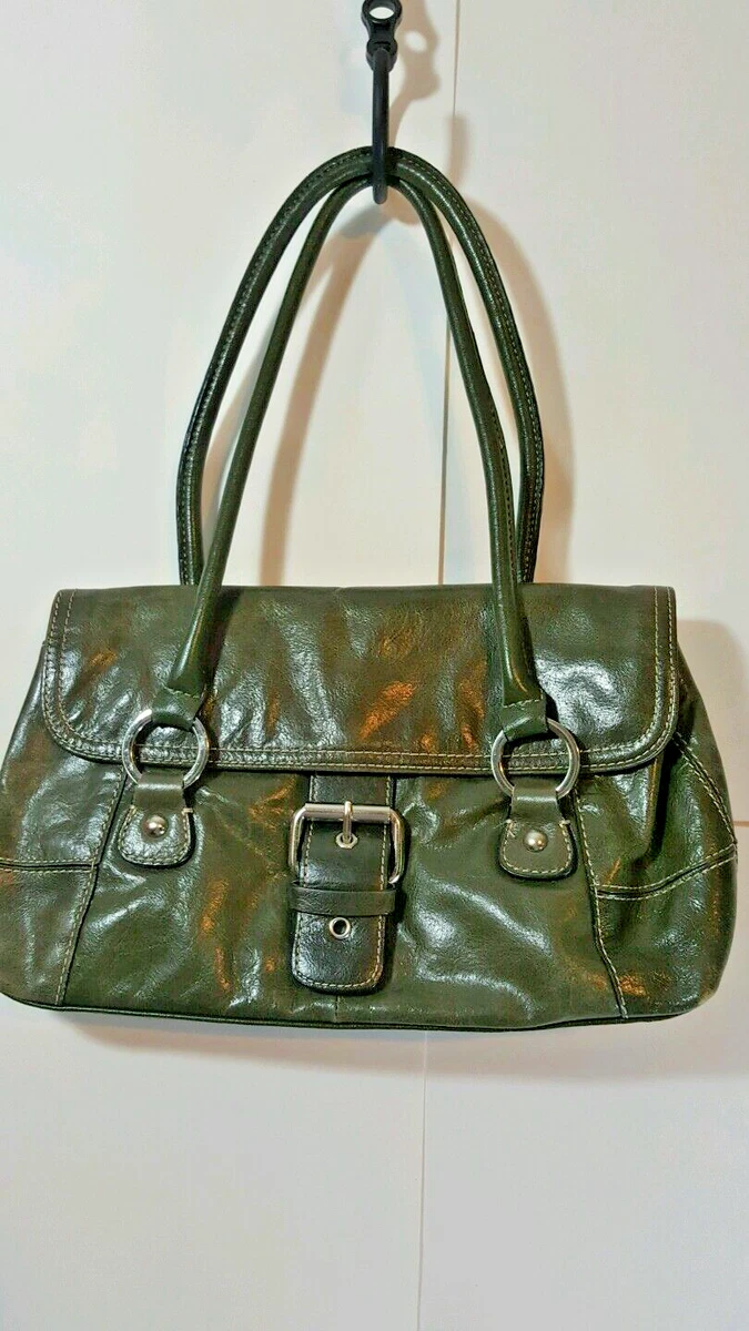 VINTAGE Giani Bernini Handbag Leather Purse Green Lots of Pockets Tote NICE