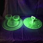 Lot Of 4 Depression Uranium Glass Plate Sundae Glasses Sandwich Serving Platter