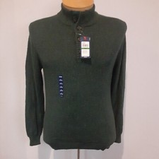 NWT Men's Sweater IZOD Green Long Sleeve 1/4 Button Size Large 80