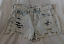 Ladies "SO" Size 5/27W, Lt Blue, High Rise Destructed Fray Hem Curvy Mom Shorts