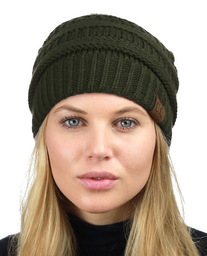 CC Beanie Women's FLEECE LINED Chunky Soft Stretch Cable Knit Warm Fuzzy Beanie - Picture 78 of 110