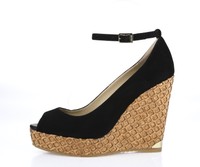 Jimmy Choo Pacific 12 225974 Black Suede Ankle Strap Peep Toe Wedges Sz. 40 on sale Jimmy Choo Pacific 12 225974 Black Suede Ankle Strap Peep Toe Wedges Sz. 40 on sale