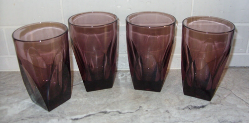 Hazel Atlas MCM 4 Moroccan Amethyst Purple Colony 12 Oz Flat Tumblers Glasses - Picture 1 of 7