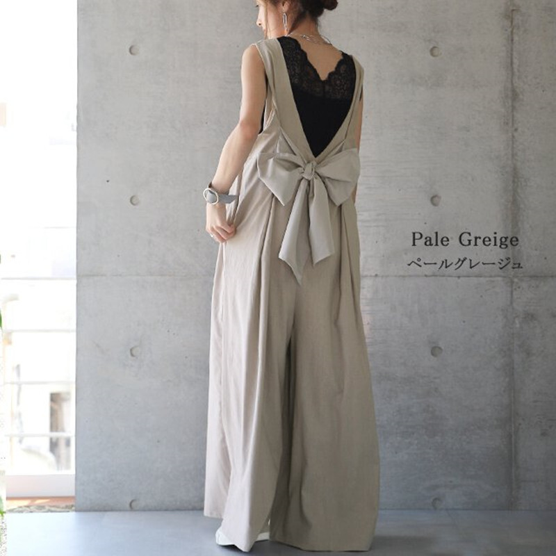 Japanese Loose Bow Jumpsuit with Wide Leg Trousers