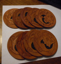 Vintage Leather Coasters 9 Hand Tooled 3 1/2" Wide