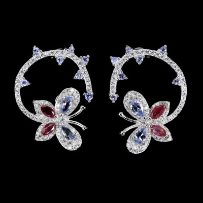 925 Sterling Silber Ohrringe Birne Tansanit Rubin Natürlicher Edelstein, Schmuck