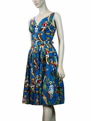 Vanity Project Damen Kleid Blau Cowgirl Pin up Rockabilly Vintage Petticoat 5001