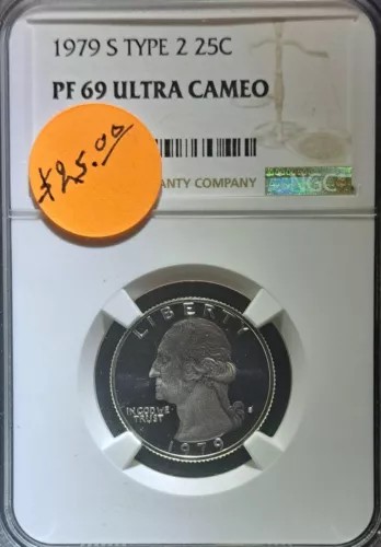 1979 S Type 2 Proof Washington Quarter graded PF 69 Ultra Cameo by NGC! 