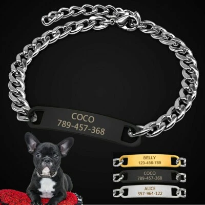 Gold Personalized Dog Collar Extra/Small Dog Engraved ID Name Tag Black Necklace