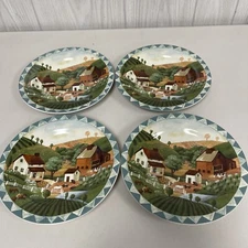 SET 4 Farberware Country Life Salad Dessert Plates Retroneu Hannah Green 7.75”