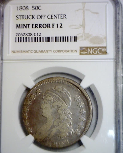 1808 ERROR NGC F12 Off Center Capped Bust Half Dollar Fine Coin NICE RARE O/C