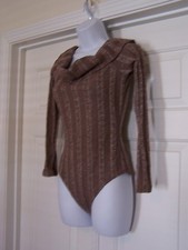 Fashion Nova Women's Cowl Knit Top M Taupe Hung Up Bodysuit 3/4 Sleeve NWT