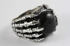 GOTHIC SKULL BIKER SCHWARZER STEIN HERRENRING SILBERRING 925 ECHT SILBER / 483