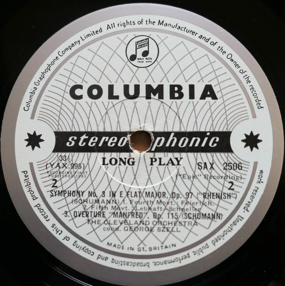 SAX 2506 ED1 Schumann Rhenish Symphony 3 George Szell 1961 Columbia 1st B/S - Image 3 of 4