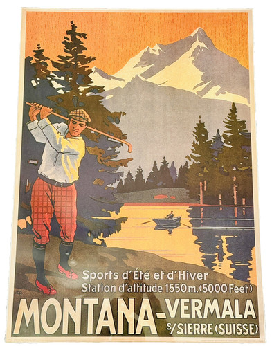 MONTANA VERMALA GOLF SPORT SWITZERLAND EUROPE FINE VINTAGE POSTER - ORIGINAL!!!!