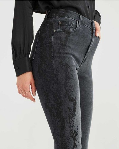 7 For All Mankind Luxe Vintage Aubrey Snake Printed Black Jeans High Waist Sz 26 - Picture 4 of 10