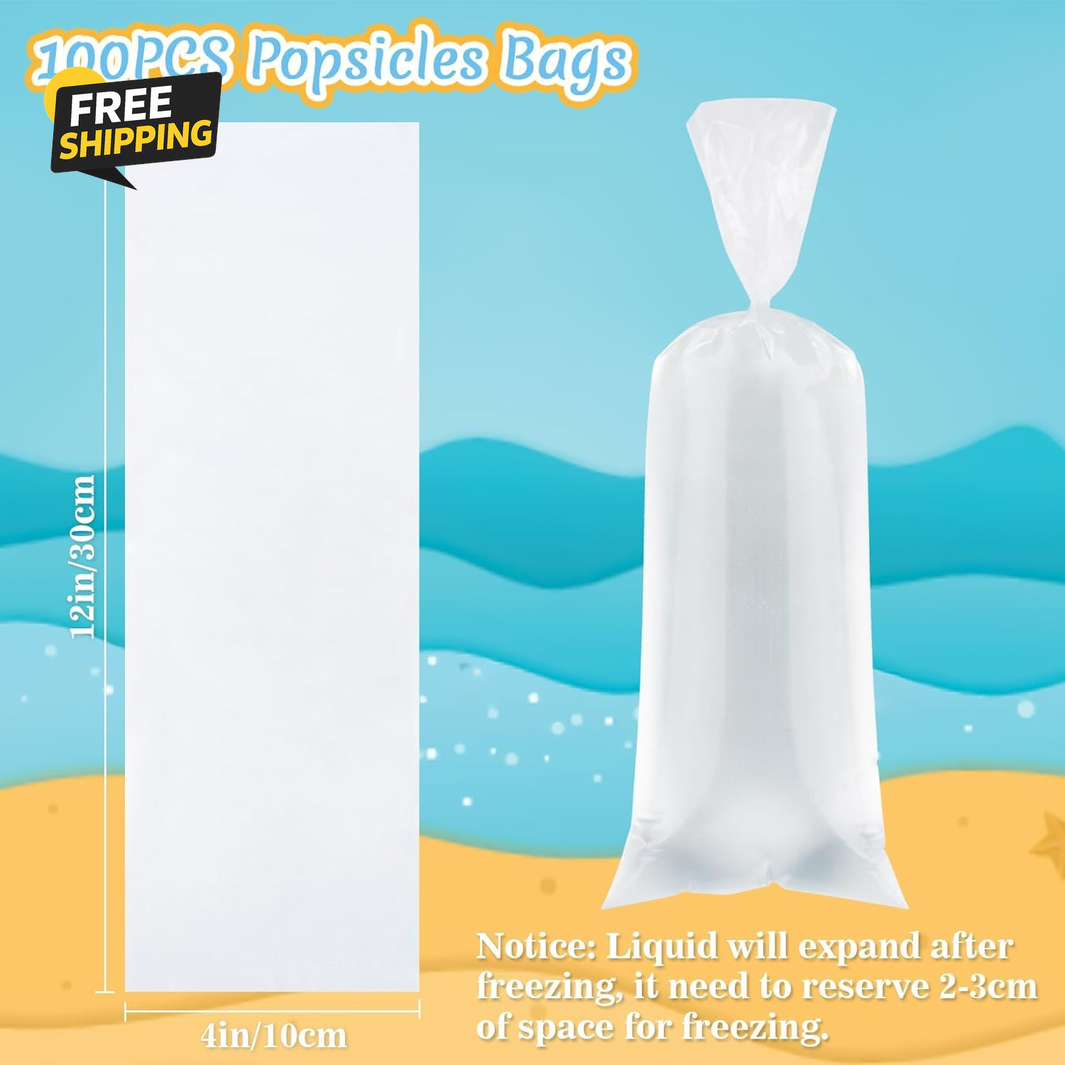 100 Ice Candy Plastic Bags - 4X12 Bolsas Para Bolis De Hielo Mexicanos Freeze