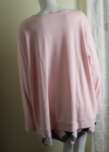 New Blair Sz 3X Pink Pullover with White Black Plaid Art-Wear Pocket Blouse Top - Picture 2 of 7