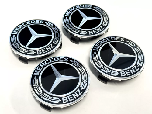 4PCS Mercedes Benz Wheel Center Hub Caps 75mm Black Logo Badge Emblem ...