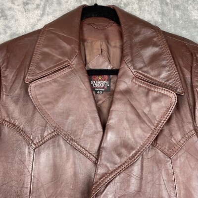 VINTAGE EUROPE CRAFT Leather Jacket Mens 40 Tan Western 70s
