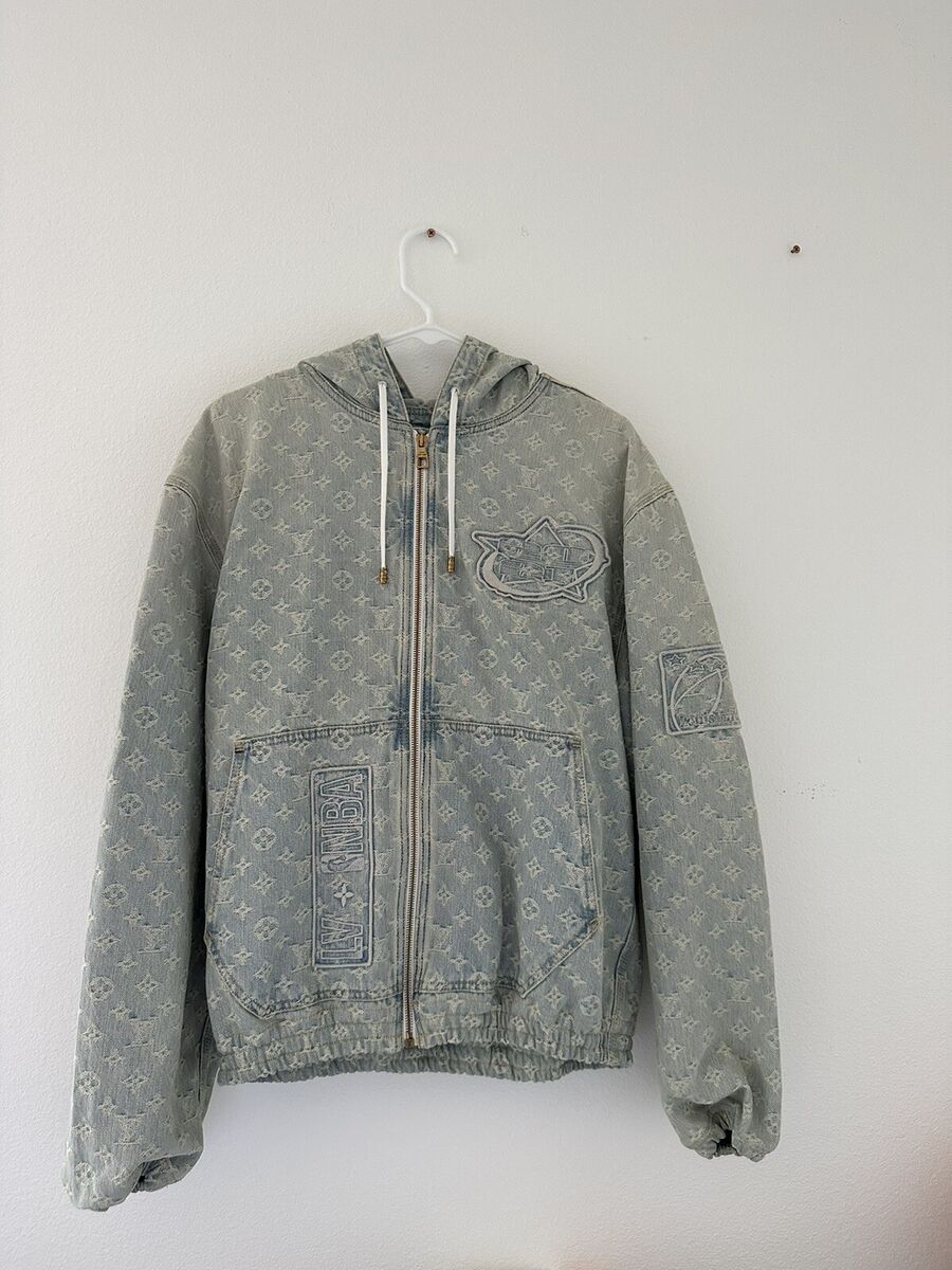 RARE LOUIS VUITTON X NBA Blue Denim Monogram Hoodie ZIP UP RARE LOUIS VUITTON X NBA Blue Denim Monogram Hoodie ZIP UP