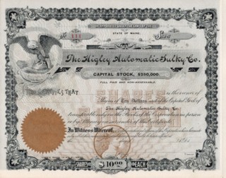Higley Automatic Sulky Co. Original Stock Certificate Unused #111