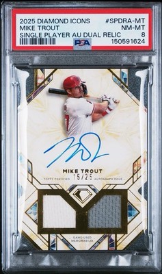 2025 Topps Diamond Icons Mike Trout Dual Jersey Auto #/25 Angels PSA 8