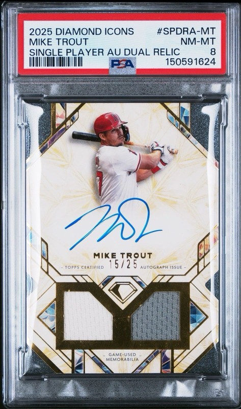 2025 Topps Diamond Icons Mike Trout Dual Jersey Auto #/25 Angels PSA 8