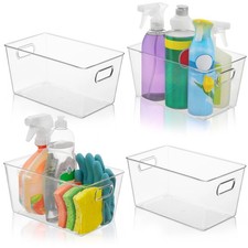 Set of 4 Clear Plastic Storage Bins With Handles, Containers To Organize Pant...