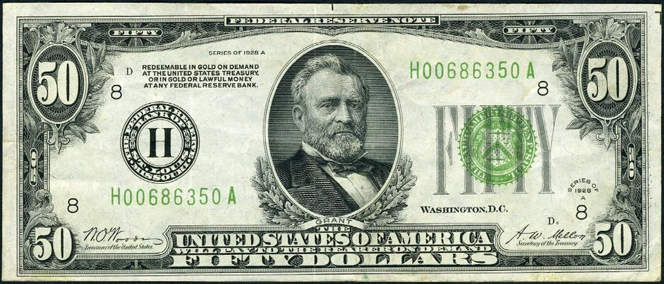 FR. 2101 H $50 1928-A Federal Reserve Note St. Louis H-A Block VF+ - Image 2 of 3