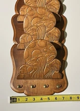 Vintage Wood Mushroom Wall Hanging Letter Mail/Key Holder Hooks 70s Boho MCM
