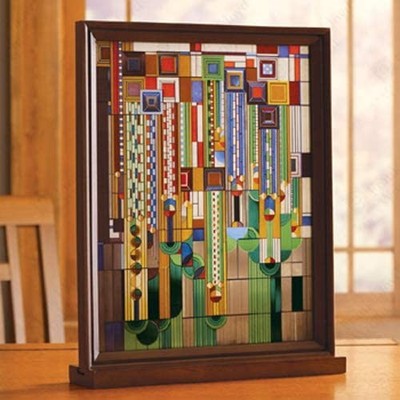Ebros Frank Lloyd Wright Cactus Flowers Stained Glass Plaque Wall Hanger 15''H