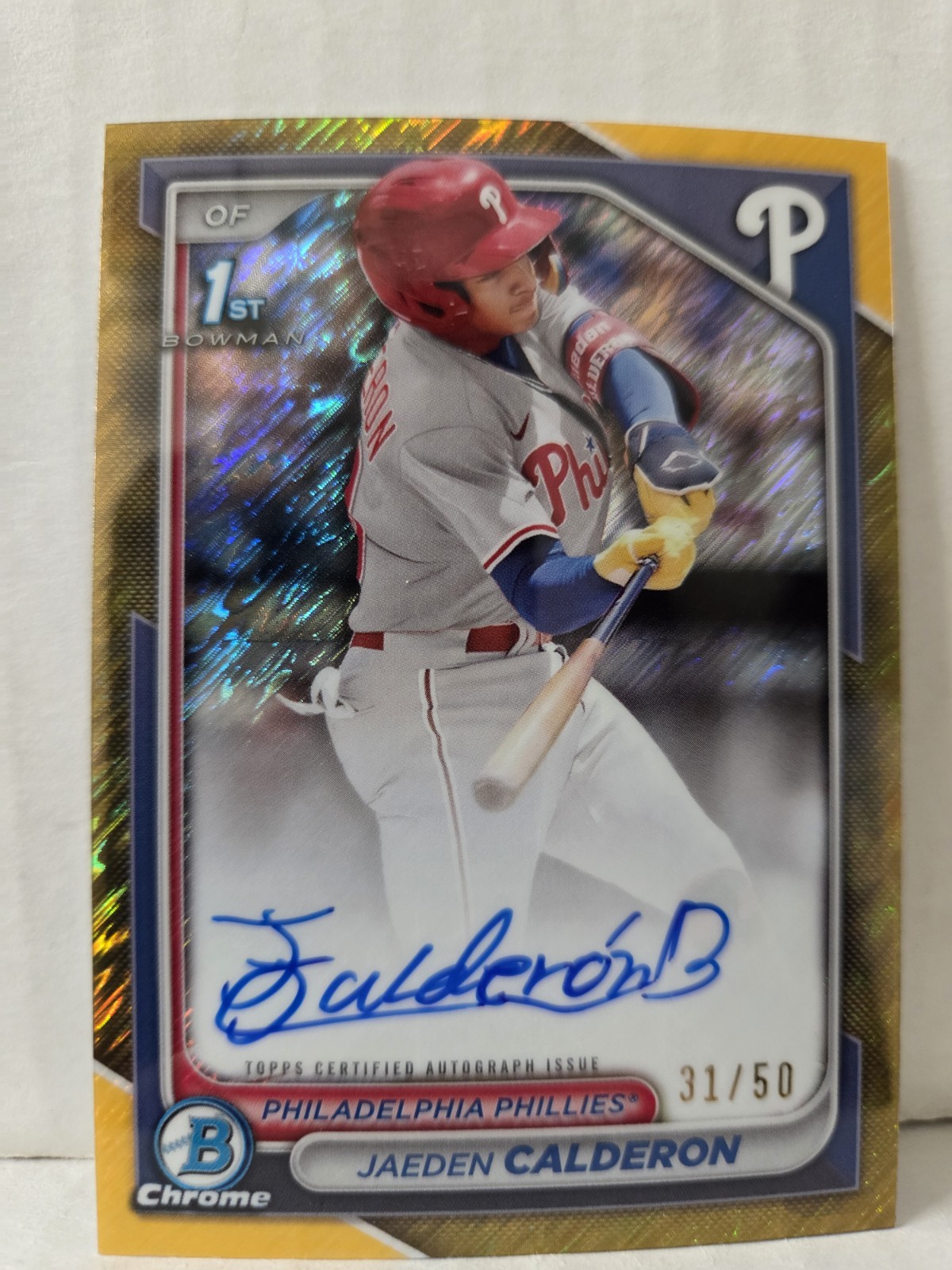 Jaeden Calderon 2024 Bowman Chrome Gold Shimmer Refractor Auto /50 1st Prospect