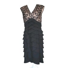 Jessica Howard Cocktail Dress Womens 12 Black Tan Lace Tiered Gala Ball Evening