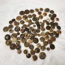 Lot of (102) Vintage Metal Buttons Gold  Brass Military Sewing Crafts