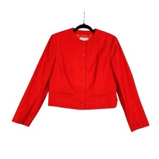 Pendleton Womens Virgin Wool Button Front Cropped Blazer Jacket Size 12 Red 80s