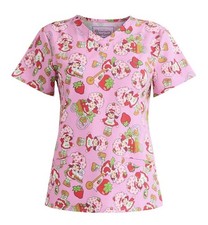 Strawberry Shortcake Women's Scrub Top Graphic with Pockets Choose Size NWT